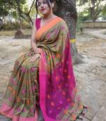Awesome Ball Buta  Khadi Cotton Handloom Saree with Running Blouse Piece