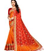 Women's Bandhani Chiffon Saree With Blouse Piece Orange & Maroon