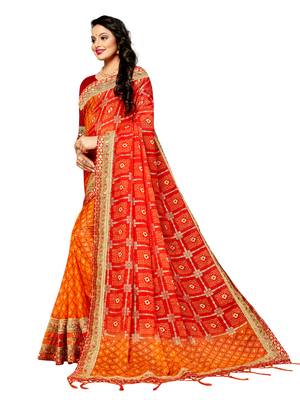 Women's Bandhani Chiffon Saree With Blouse Piece Orange & Maroon 2