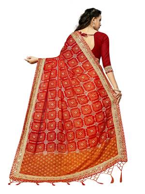 Women's Bandhani Chiffon Saree With Blouse Piece Orange & Maroon 3