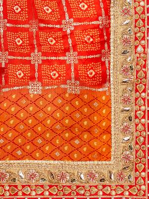 Women's Bandhani Chiffon Saree With Blouse Piece Orange & Maroon 4