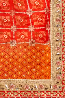 Women's Bandhani Chiffon Saree With Blouse Piece Orange & Maroon