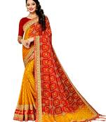 Women's Bandhani Chiffon Saree With Blouse Piece Yellow