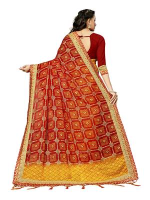 Women's Bandhani Chiffon Saree With Blouse Piece Yellow 3
