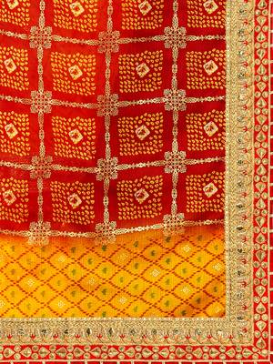 Women's Bandhani Chiffon Saree With Blouse Piece Yellow 4