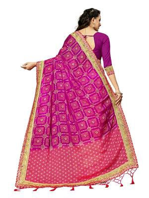 Women's Bandhani Chiffon Saree With Blouse Piece Pink 3