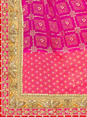 Women's Bandhani Chiffon Saree With Blouse Piece Pink 4