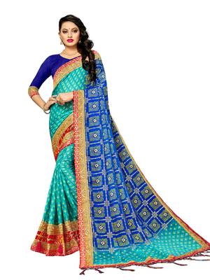 Women's Bandhani Chiffon Saree With Blouse Piece Blue 1