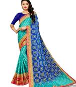 Women's Bandhani Chiffon Saree With Blouse Piece Blue