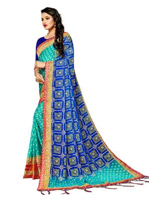 Women's Bandhani Chiffon Saree With Blouse Piece Blue 2