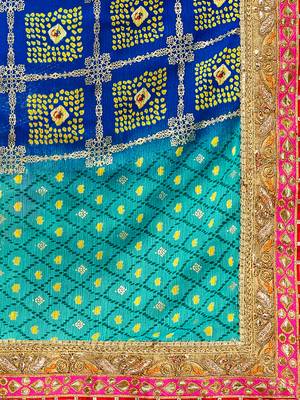 Women's Bandhani Chiffon Saree With Blouse Piece Blue 4