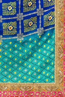 Women's Bandhani Chiffon Saree With Blouse Piece Blue
