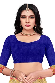 Women's Bandhani Chiffon Saree With Blouse Piece Blue
