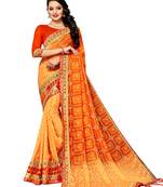 Women's Bandhani Chiffon Saree With Blouse Piece Light Yellow