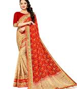 Women's Bandhani Chiffon Saree With Blouse Piece Beige