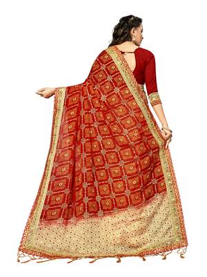 Women's Bandhani Chiffon Saree With Blouse Piece Beige 3