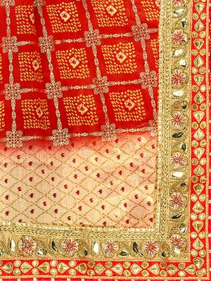 Women's Bandhani Chiffon Saree With Blouse Piece Beige 4