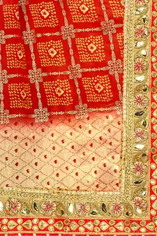 Women's Bandhani Chiffon Saree With Blouse Piece Beige