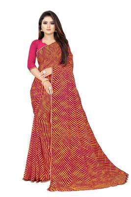 Women's Striped Bandhani Georgette Saree Purple 1