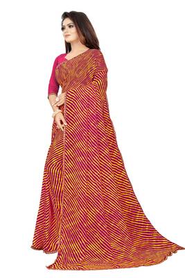 Women's Striped Bandhani Georgette Saree Purple 2