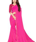 Women's Striped Bandhani Georgette Saree Pink