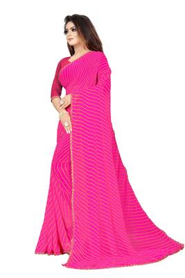 Women's Striped Bandhani Georgette Saree Pink 2