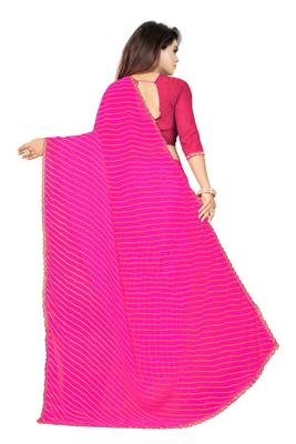 Women's Striped Bandhani Georgette Saree Pink 3