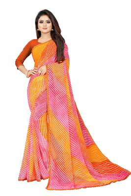 Women's Striped Bandhani Georgette Saree Multicolor 1