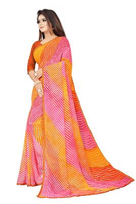 Women's Striped Bandhani Georgette Saree Multicolor 2
