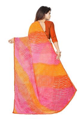 Women's Striped Bandhani Georgette Saree Multicolor 3