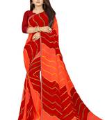 Women's Striped Bandhani Georgette Saree Red & Peach
