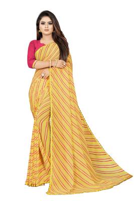 Women's Striped Bandhani Georgette Saree Beige 1