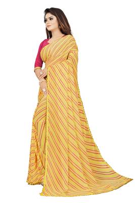 Women's Striped Bandhani Georgette Saree Beige 2