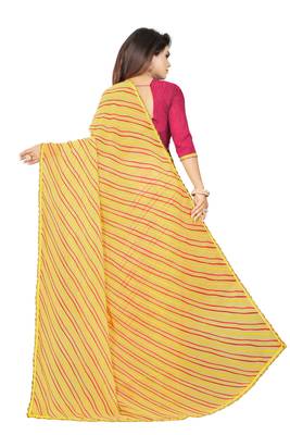 Women's Striped Bandhani Georgette Saree Beige 3