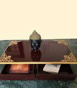 End Table Living Room Bedroom Decor Hand painted Brown Stand Study Table Stationery Books Holder 2 Drawer Puja Chowki