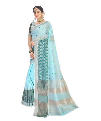 Fancy Linen Embroidery Saree 1