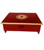 Lalhaveli Balcony Living Room D  cor Coffee Table End Stool Chowki With Drawer Red Temple D  cor (16X12X5.5 Inch)