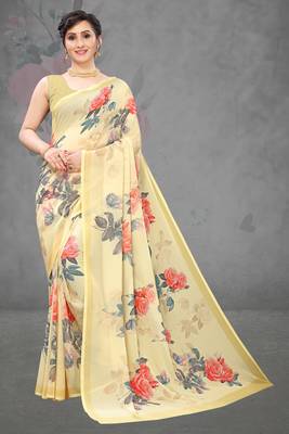 Multicolor Digital Print Weightless Georgette Saree with Blouse Piece 1