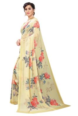 Multicolor Digital Print Weightless Georgette Saree with Blouse Piece 2