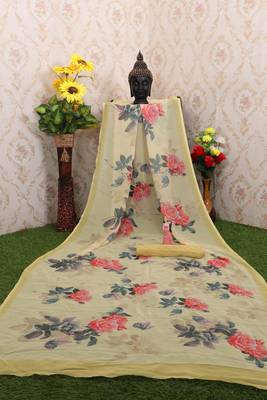 Multicolor Digital Print Weightless Georgette Saree with Blouse Piece 5