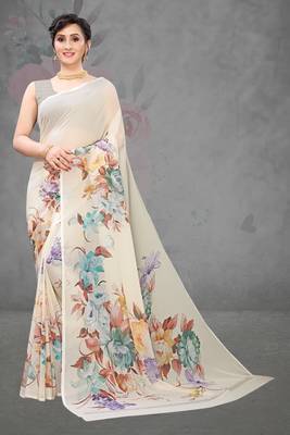Multicolor Digital Print Weightless Georgette Saree with Blouse Piece 1