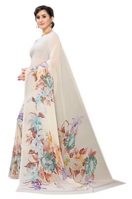 Multicolor Digital Print Weightless Georgette Saree with Blouse Piece 2