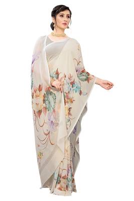 Multicolor Digital Print Weightless Georgette Saree with Blouse Piece 3