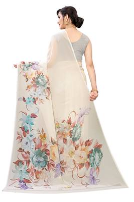Multicolor Digital Print Weightless Georgette Saree with Blouse Piece 4