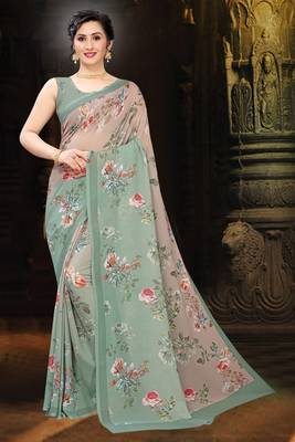 Multicolor Digital Print Weightless Georgette Saree with Blouse Piece 1