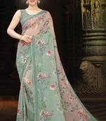Multicolor Digital Print Weightless Georgette Saree with Blouse Piece