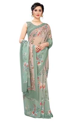 Multicolor Digital Print Weightless Georgette Saree with Blouse Piece 3