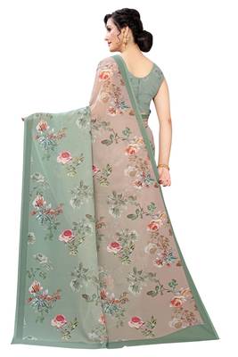 Multicolor Digital Print Weightless Georgette Saree with Blouse Piece 4