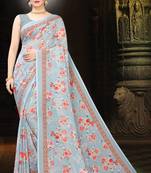 Multicolor Digital Print Weightless Georgette Saree with Blouse Piece