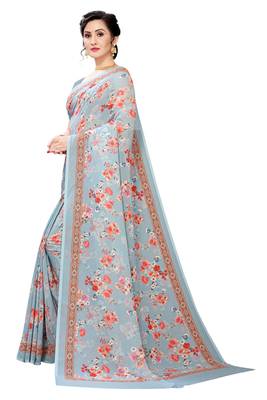 Multicolor Digital Print Weightless Georgette Saree with Blouse Piece 2